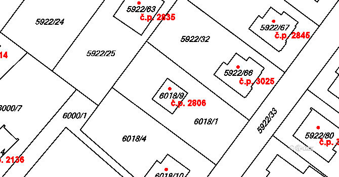 Frýdek 2806, Frýdek-Místek na parcele st. 6018/9 v KÚ Frýdek, Katastrální mapa