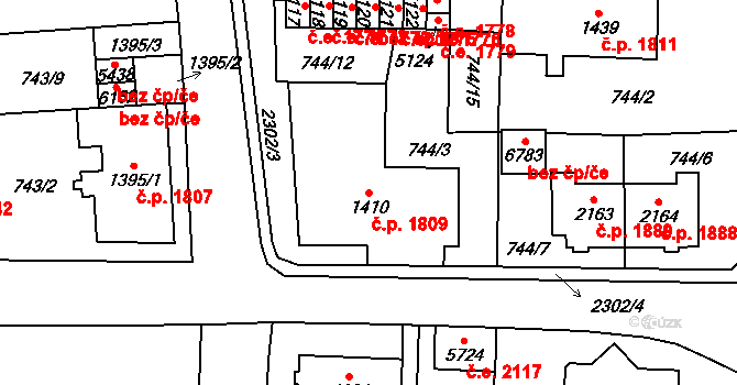 Cheb 1809 na parcele st. 1410 v KÚ Cheb, Katastrální mapa