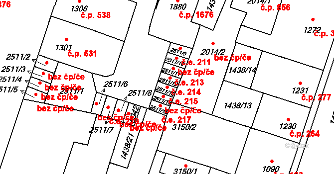 Cheb 215 na parcele st. 2511/13 v KÚ Cheb, Katastrální mapa
