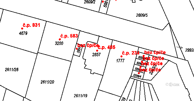 Kolín II 485, Kolín na parcele st. 2857 v KÚ Kolín, Katastrální mapa