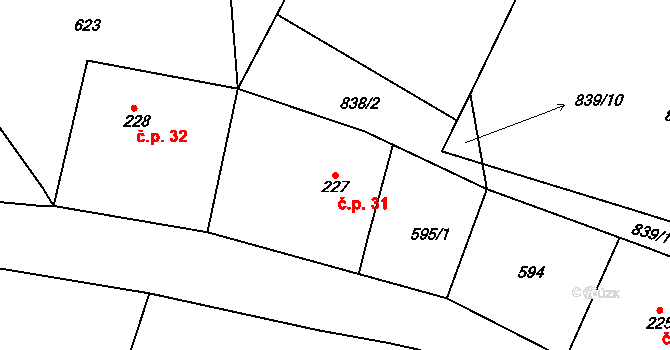Olešnice v Orlických horách 31 na parcele st. 227 v KÚ Olešnice v Orlických horách, Katastrální mapa