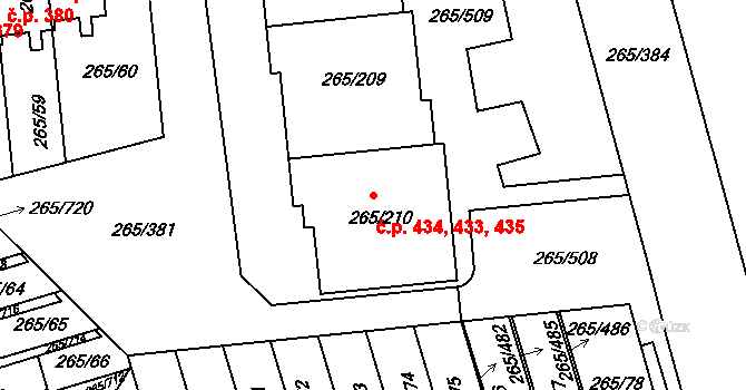 Újezd u Průhonic 433,434,435, Praha na parcele st. 265/210 v KÚ Újezd u Průhonic, Katastrální mapa