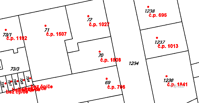 Žižkov 1508, Praha na parcele st. 70 v KÚ Žižkov, Katastrální mapa