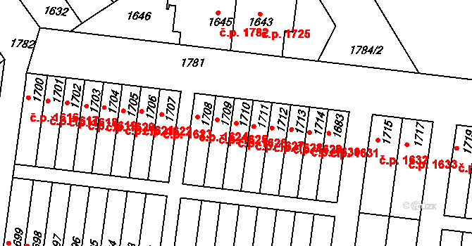 Smíchov 1626, Praha na parcele st. 1710 v KÚ Smíchov, Katastrální mapa