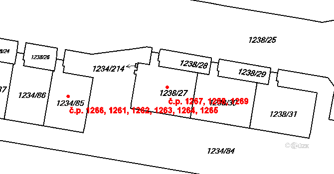 Řepy 1267,1268,1269, Praha na parcele st. 1238/27 v KÚ Řepy, Katastrální mapa