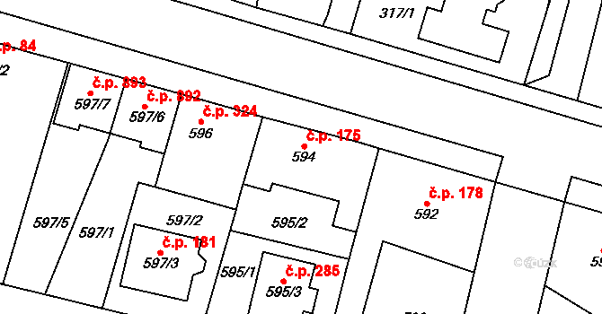 Nebušice 175, Praha na parcele st. 594 v KÚ Nebušice, Katastrální mapa