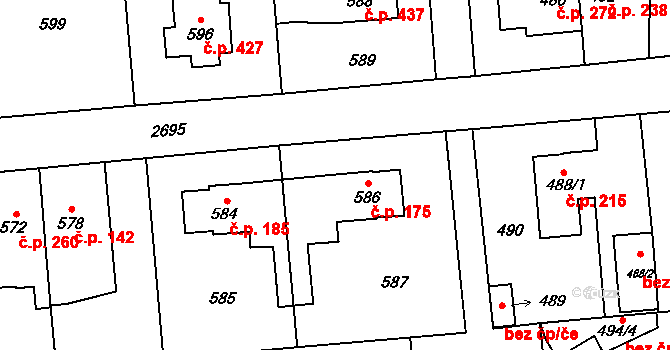 Kyje 175, Praha na parcele st. 586/4 v KÚ Kyje, Katastrální mapa