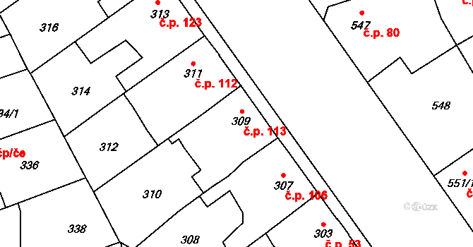 Dolní Měcholupy 113, Praha na parcele st. 309 v KÚ Dolní Měcholupy, Katastrální mapa