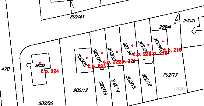 Štěrboholy 222, Praha na parcele st. 302/36 v KÚ Štěrboholy, Katastrální mapa