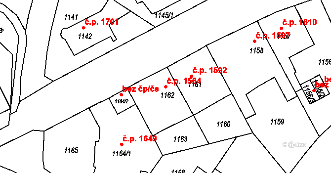 Chomutov 1564 na parcele st. 1162 v KÚ Chomutov II, Katastrální mapa