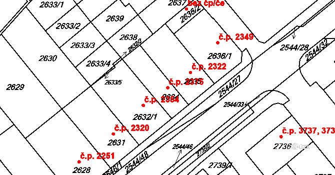 Chomutov 2375 na parcele st. 2634 v KÚ Chomutov II, Katastrální mapa