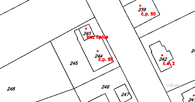 Jílové 66, Hodkovice nad Mohelkou na parcele st. 244 v KÚ Jílové u Hodkovic nad Mohelkou, Katastrální mapa