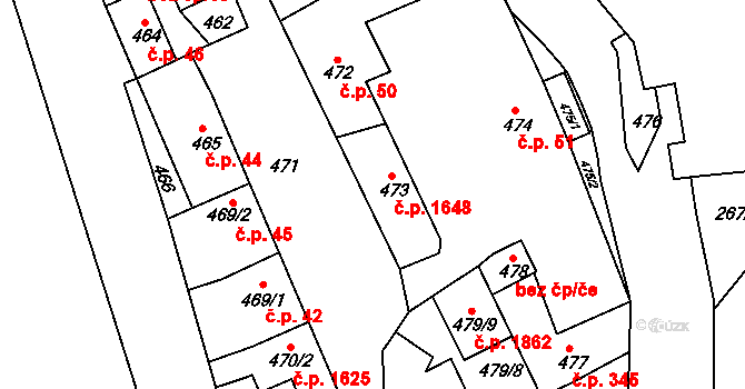 Šlapanice 1648 na parcele st. 473 v KÚ Šlapanice u Brna, Katastrální mapa