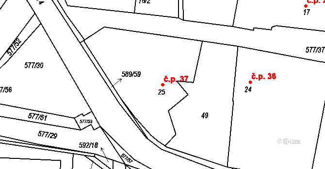 Křečhoř 37 na parcele st. 25 v KÚ Křečhoř, Katastrální mapa