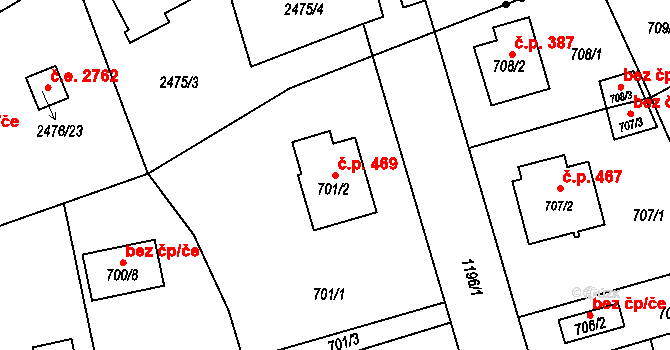 Újezd 469, Plzeň na parcele st. 701/2 v KÚ Újezd, Katastrální mapa