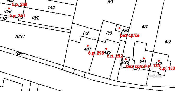 Krasice 293, Prostějov na parcele st. 487 v KÚ Krasice, Katastrální mapa