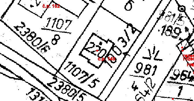 Těmice 149 na parcele st. 220 v KÚ Těmice u Kamenice nad Lipou, Katastrální mapa