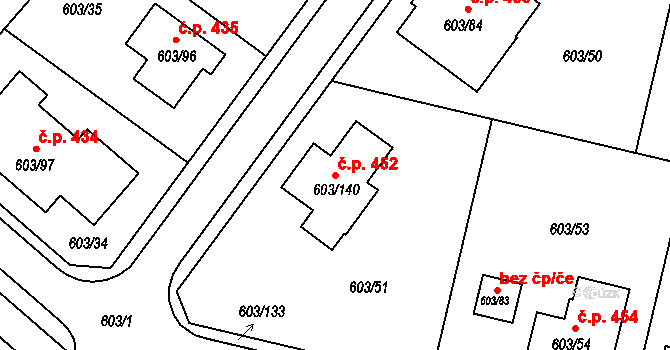 Hamry nad Sázavou 452 na parcele st. 603/140 v KÚ Hamry nad Sázavou, Katastrální mapa