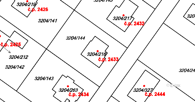 Roudnice nad Labem 2433 na parcele st. 3204/216 v KÚ Roudnice nad Labem, Katastrální mapa