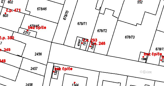 Rosice 293 na parcele st. 1971 v KÚ Rosice u Brna, Katastrální mapa