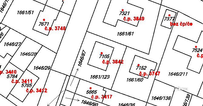 Havlíčkův Brod 3842 na parcele st. 7105 v KÚ Havlíčkův Brod, Katastrální mapa