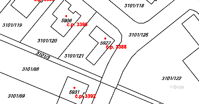 Břeclav 3388 na parcele st. 5927 v KÚ Břeclav, Katastrální mapa