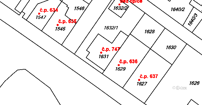 Jemnice 747 na parcele st. 1631 v KÚ Jemnice, Katastrální mapa