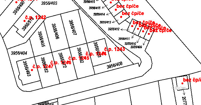 Jindřichův Hradec II 1243, Jindřichův Hradec na parcele st. 3956/483 v KÚ Jindřichův Hradec, Katastrální mapa