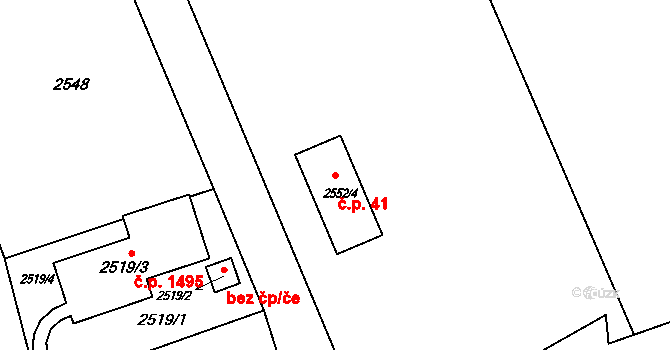 Frýdlant 41, Frýdlant nad Ostravicí na parcele st. 2552/4 v KÚ Frýdlant nad Ostravicí, Katastrální mapa