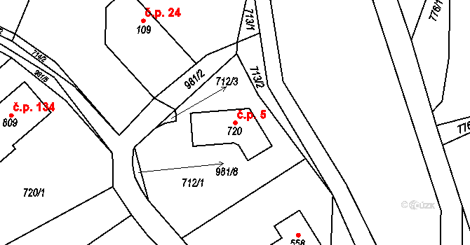 Halouny 5, Svinaře na parcele st. 720 v KÚ Svinaře, Katastrální mapa