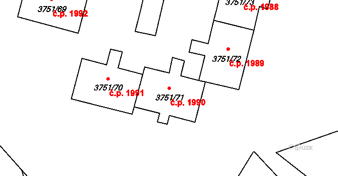 Poruba 1990, Ostrava na parcele st. 3751/71 v KÚ Poruba-sever, Katastrální mapa