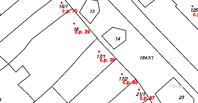 Tečovice 38 na parcele st. 17/1 v KÚ Tečovice, Katastrální mapa