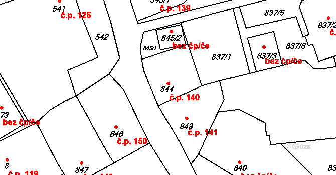 Fryšták 140 na parcele st. 844 v KÚ Fryšták, Katastrální mapa
