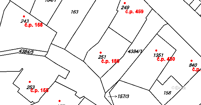 Valašské Klobouky 156 na parcele st. 251 v KÚ Valašské Klobouky, Katastrální mapa