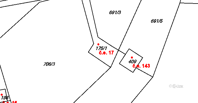 Podkopná Lhota 17 na parcele st. 175/1 v KÚ Podkopná Lhota, Katastrální mapa