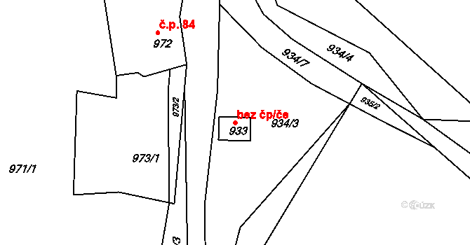 Lípa 41249887 na parcele st. 933 v KÚ Lípa nad Dřevnicí, Katastrální mapa