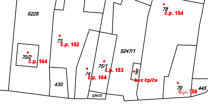 Brumovice 153 na parcele st. 75/1 v KÚ Brumovice u Opavy, Katastrální mapa