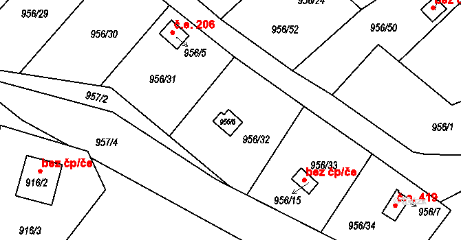 Bystřany 45103887 na parcele st. 956/6 v KÚ Bystřany, Katastrální mapa
