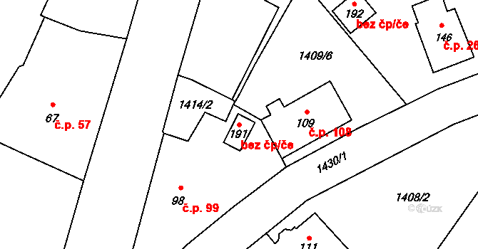 Kdyně 45207887 na parcele st. 191 v KÚ Prapořiště, Katastrální mapa