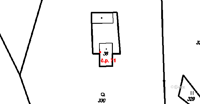 Lopeník 71 na parcele st. 38 v KÚ Lopeník, Katastrální mapa