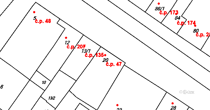 Otnice 47 na parcele st. 20 v KÚ Otnice, Katastrální mapa