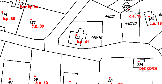 Smrkový Týnec 41, Rabštejnská Lhota na parcele st. 133 v KÚ Smrkový Týnec, Katastrální mapa