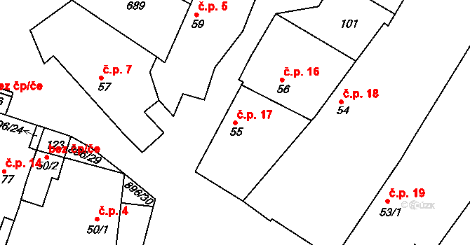 Lhota u Chroustovic 17, Chroustovice na parcele st. 55 v KÚ Lhota u Chroustovic, Katastrální mapa