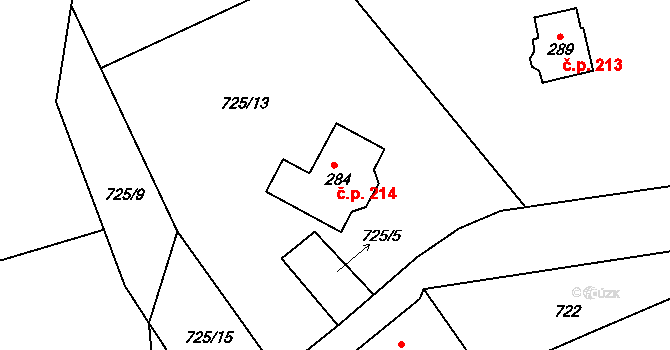 Suchá 214, Nejdek na parcele st. 284 v KÚ Suchá u Nejdku, Katastrální mapa