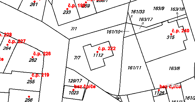 Košťany 222 na parcele st. 1112 v KÚ Košťany, Katastrální mapa
