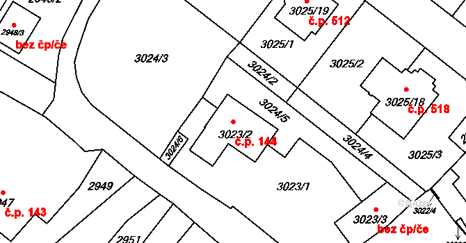 Choceňské Předměstí 144, Vysoké Mýto na parcele st. 3023/2 v KÚ Vysoké Mýto, Katastrální mapa