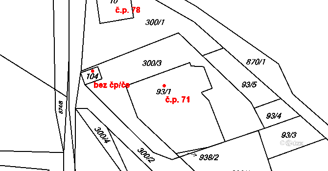 Žleb 71, Hanušovice na parcele st. 93/1 v KÚ Žleb, Katastrální mapa