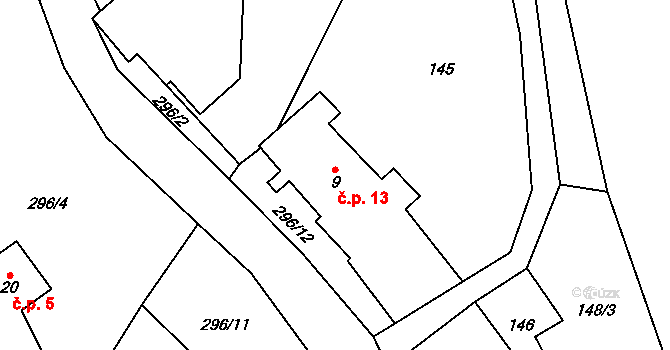 Březí 13, Čachrov na parcele st. 9 v KÚ Březí u Čachrova, Katastrální mapa