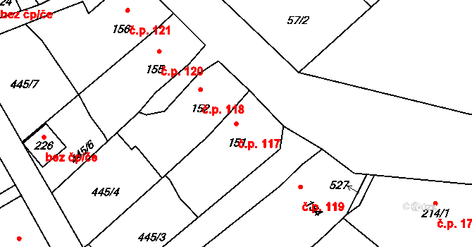 Plasy 117 na parcele st. 151 v KÚ Plasy, Katastrální mapa