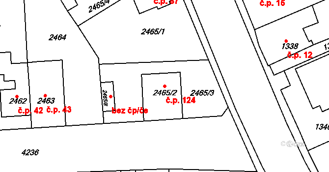 Cihelny 124, Jaroměř na parcele st. 2465/2 v KÚ Jaroměř, Katastrální mapa